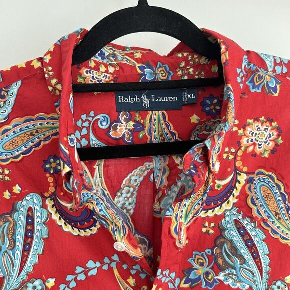Ralph Lauren Red Paisley Casual Button Down Shirt - Picture 3 of 8